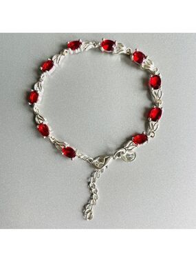 Garnet CZ Sterling Silver Tennis Bracelet CHARMING